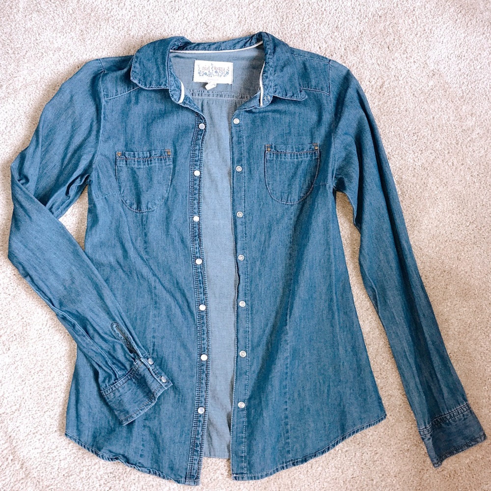 women’s fake denim button up long sleeved shirt